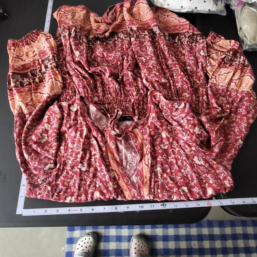 American Eagle Womens Floral Paisley Long Sleeve Mini Dress Size Small Boho Date - Picture 4 of 12